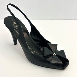 Kate Spade Warhol Slingback Peep Toe Black Bow High Heel Shoes Sz 7M